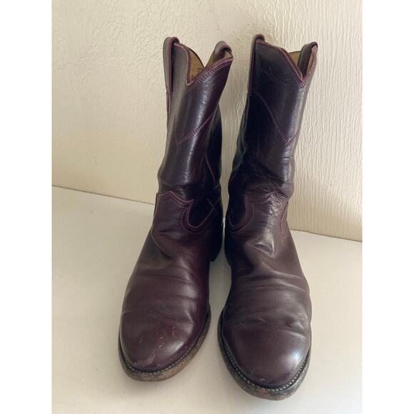Vintage Justin Cowboy Boots Maroon Leather Western Style 3037 Men’s 7D USA Made main image 6